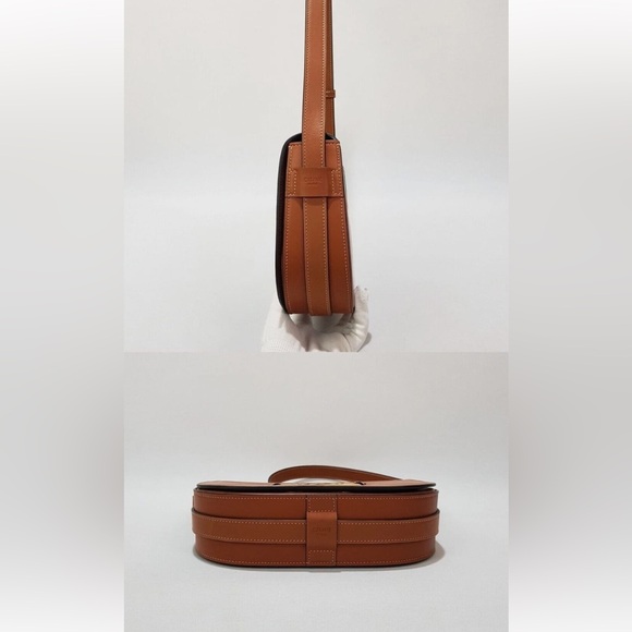 CELINE Triomphe Bag - Maillon - Gold Logo Hardware Brown Leather Crossbody- Rare - Picture 4 of 10